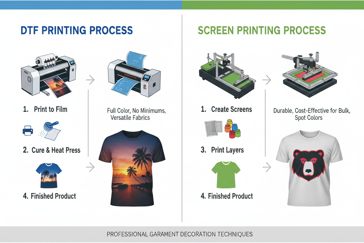 DTF vs. Screen Printing: Which Method is Right for Your Business?